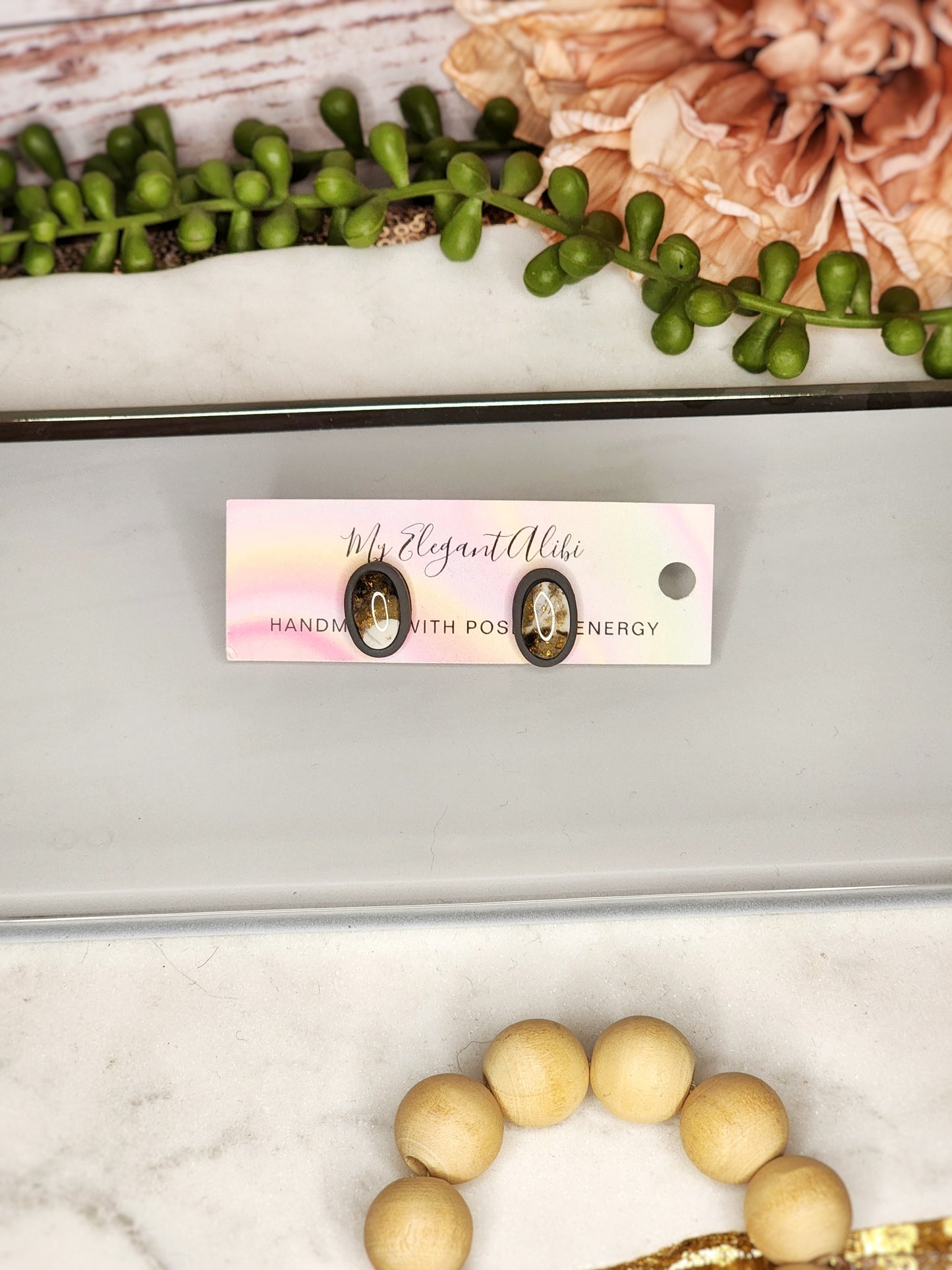 Grey Faux Marble Studs