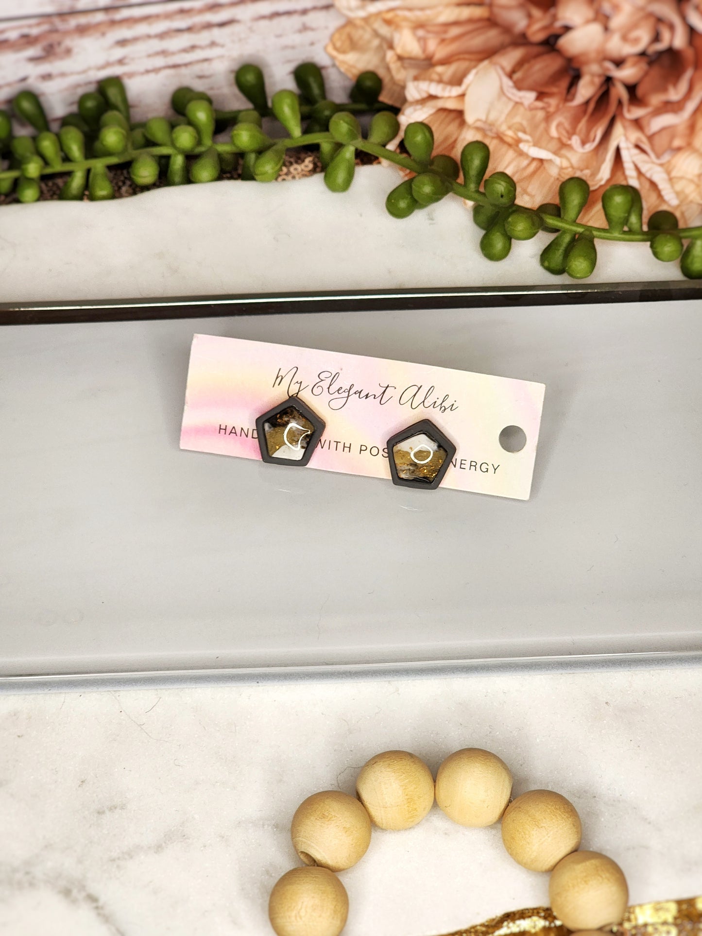 Grey Faux Marble Studs