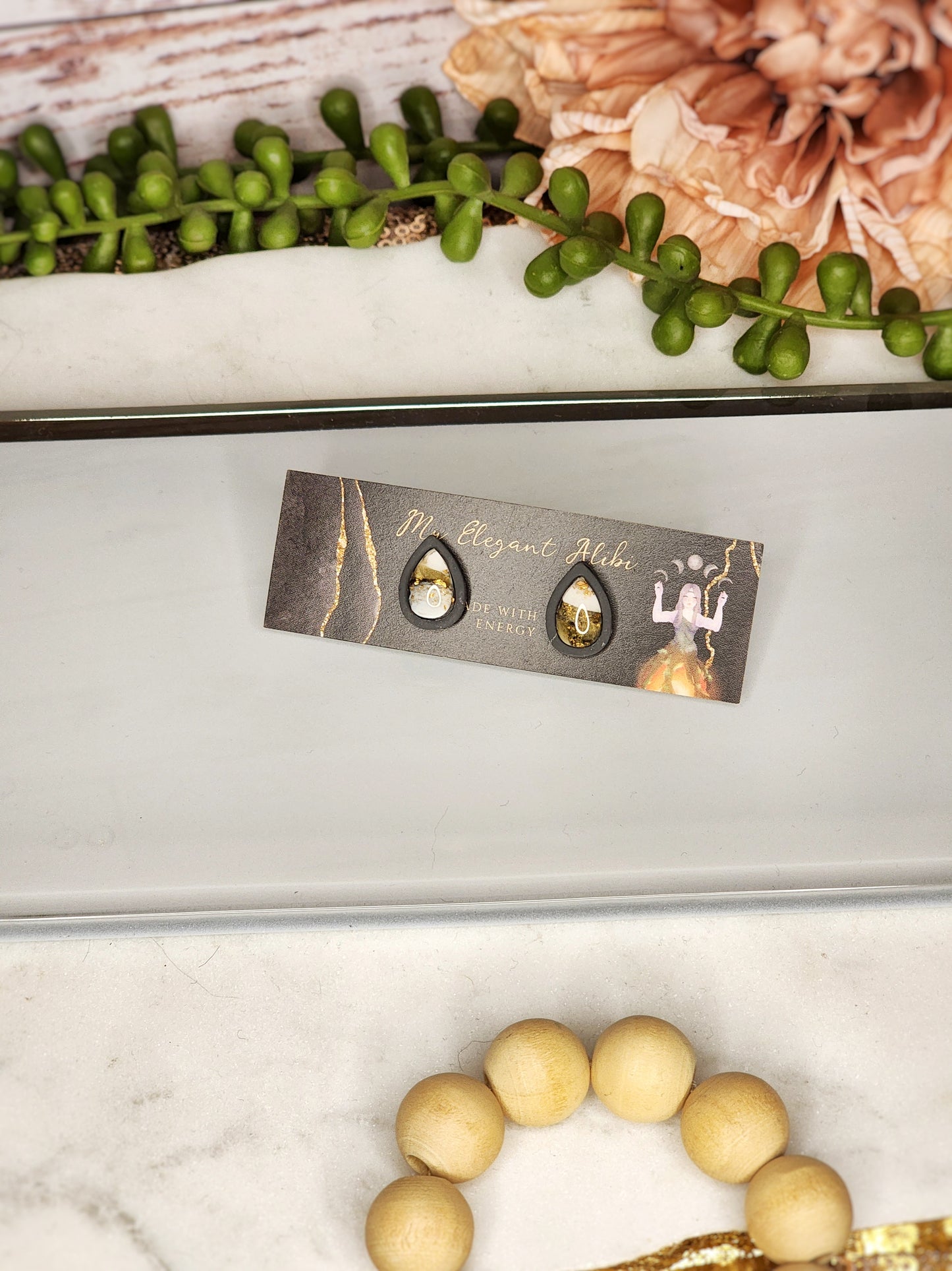 Grey Faux Marble Studs
