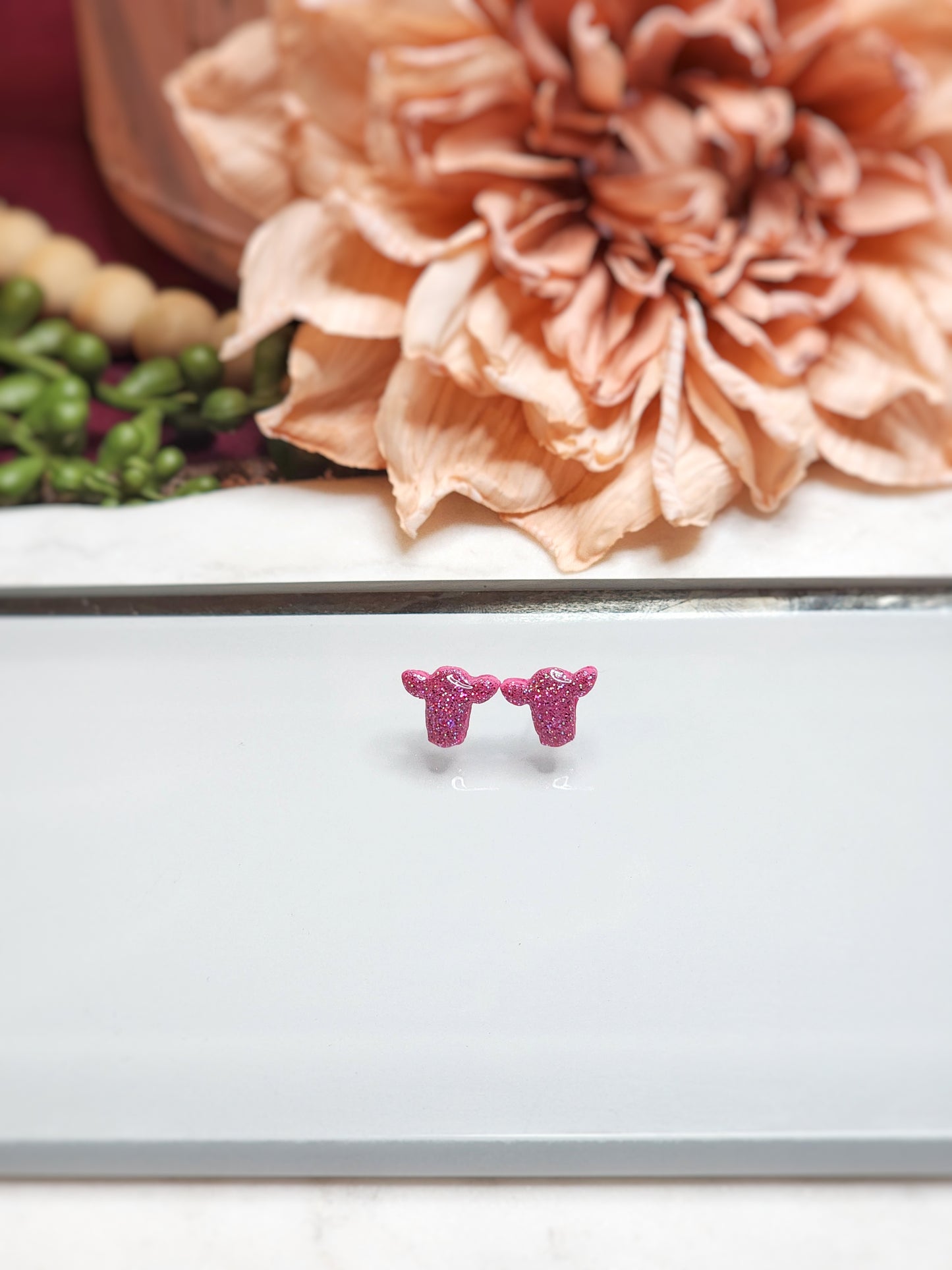 Tiny Pink Sparkle Cow Head