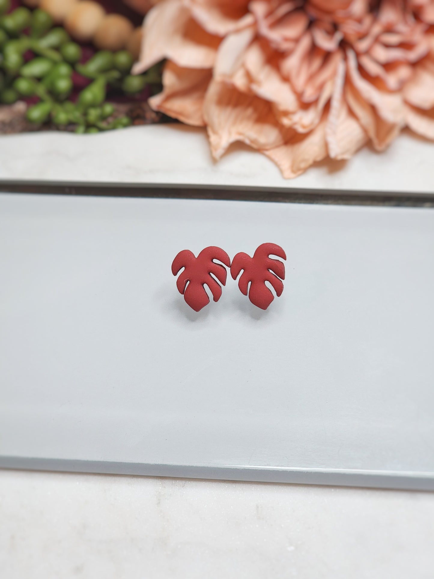 Red Monstera Stud