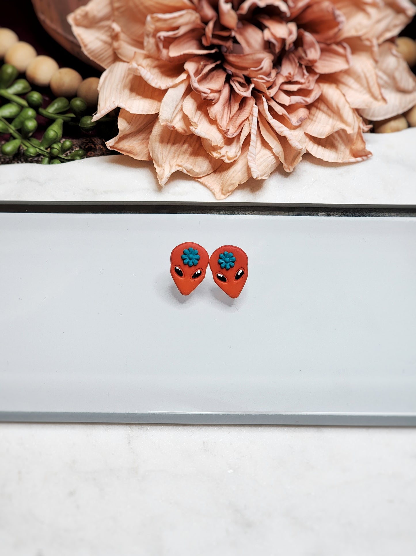 Orange Floral Alien Stud