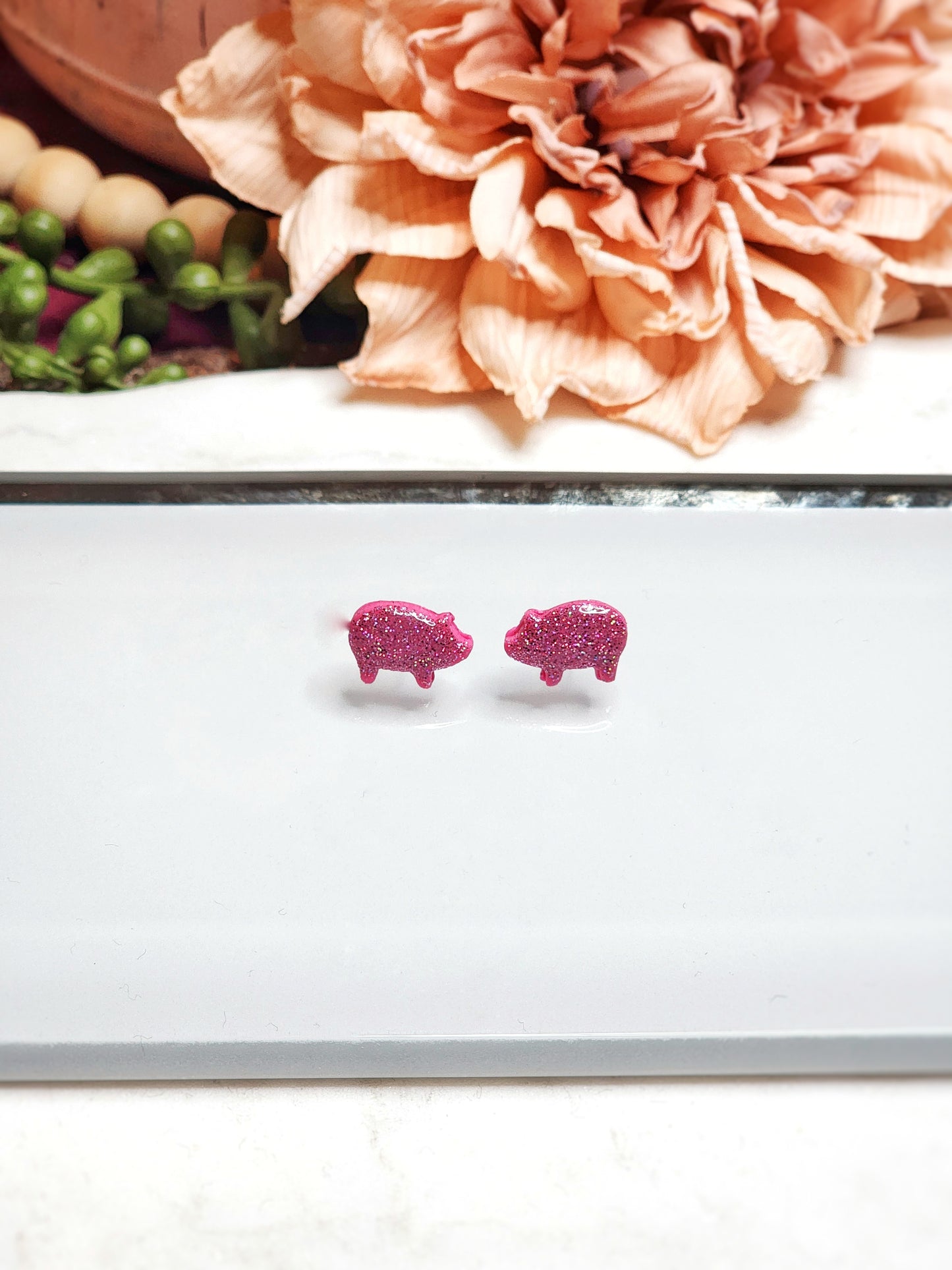 Pink Sparkle Pig Studs