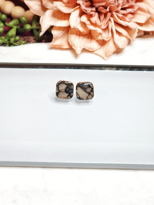 Black Quartz Square Stud