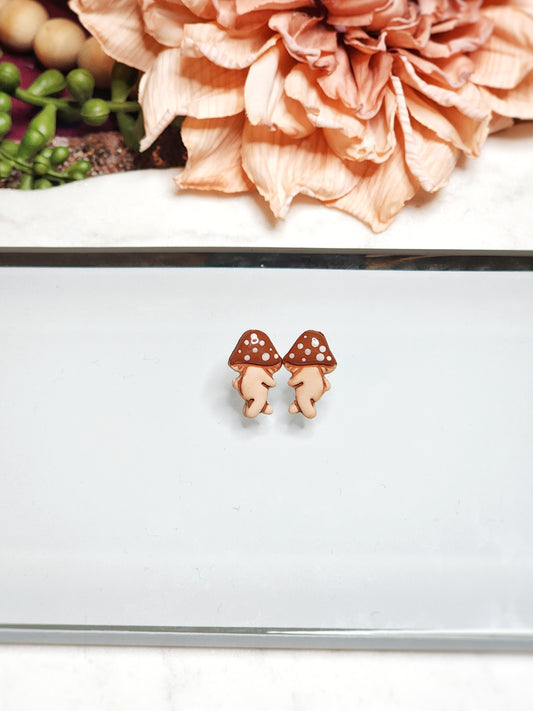 Brown Mushroom Men Studs