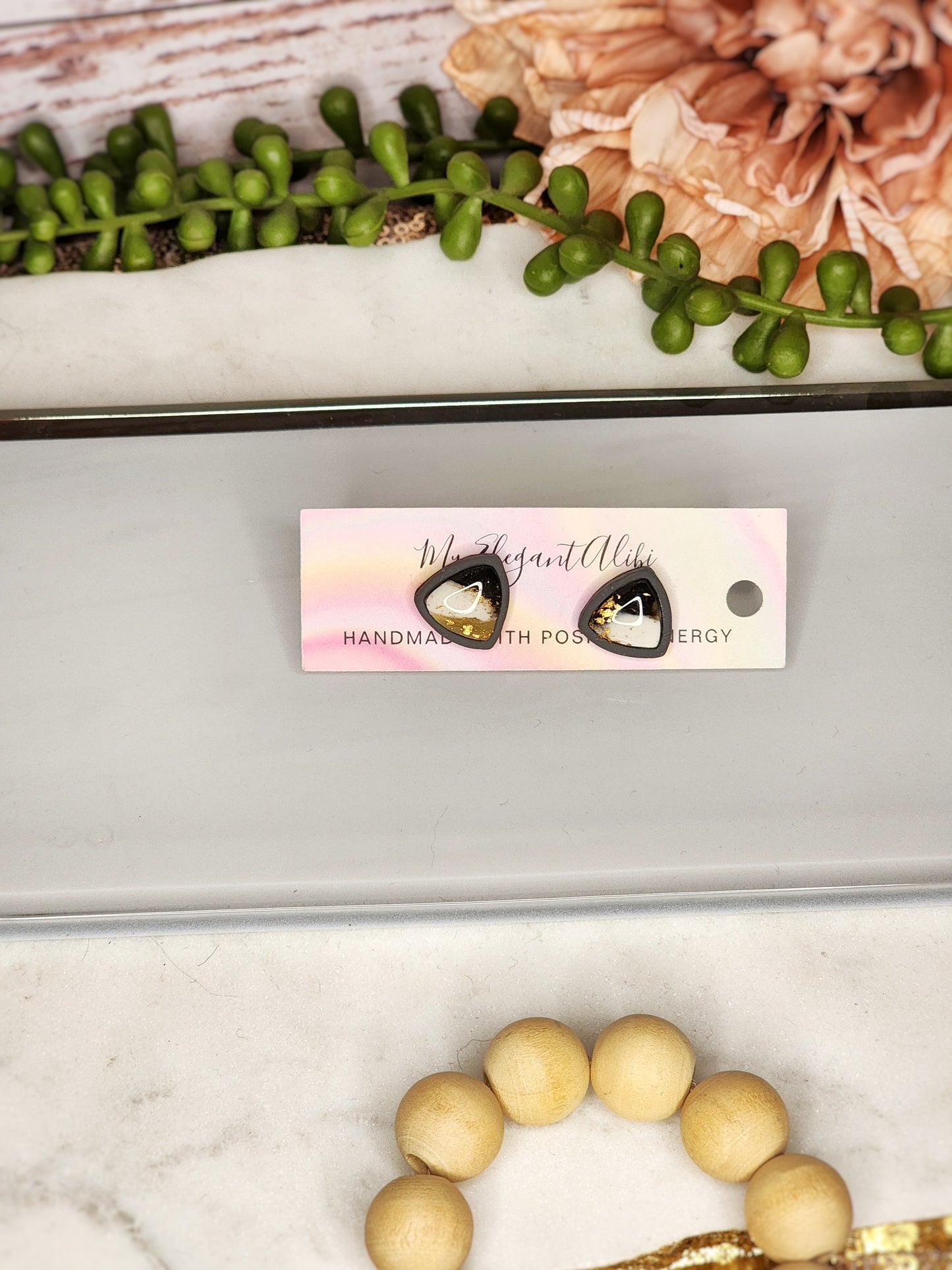 Grey Faux Marble Studs