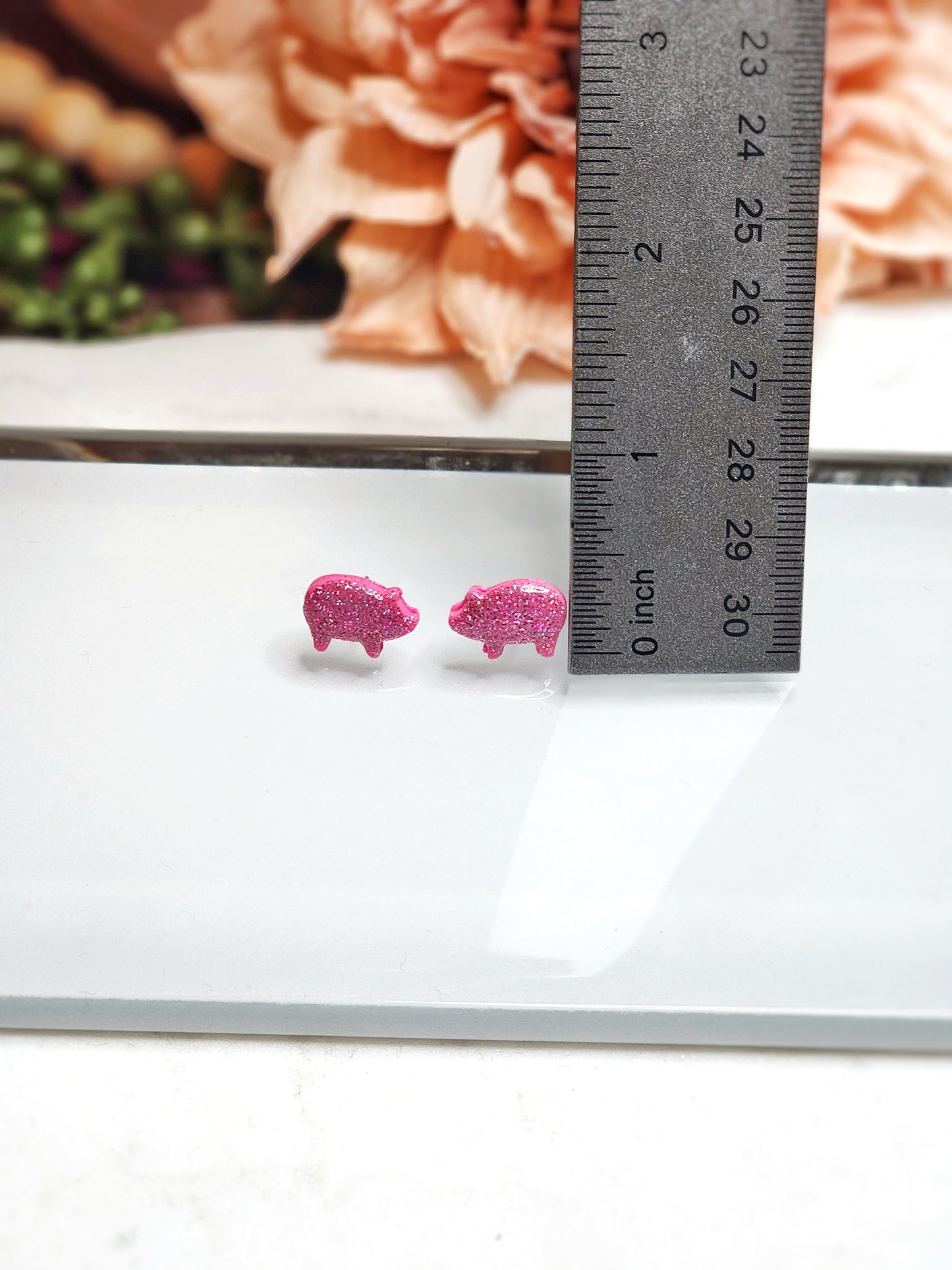 Pink Sparkle Pig Studs