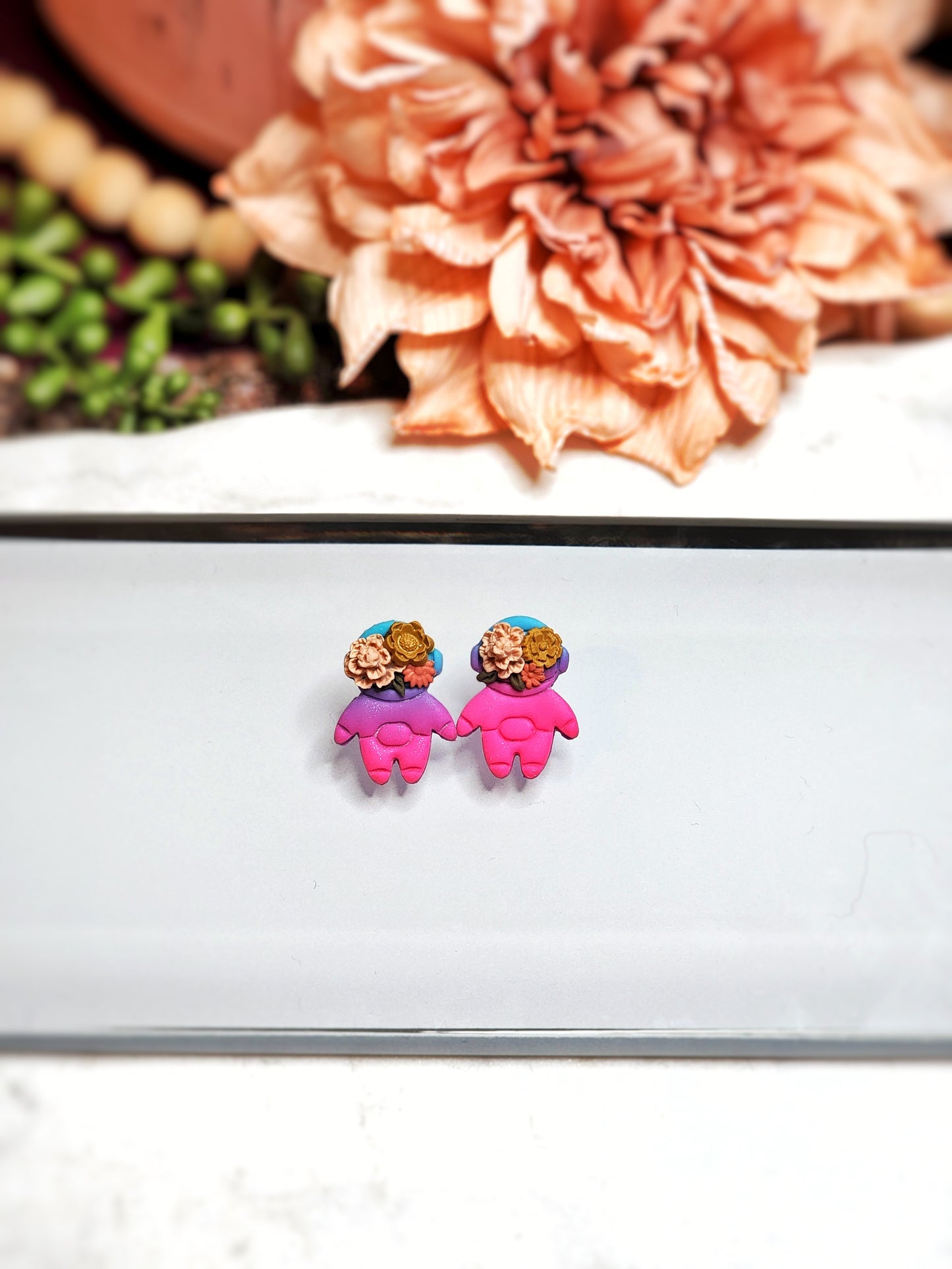 Floral Astronaut Studs