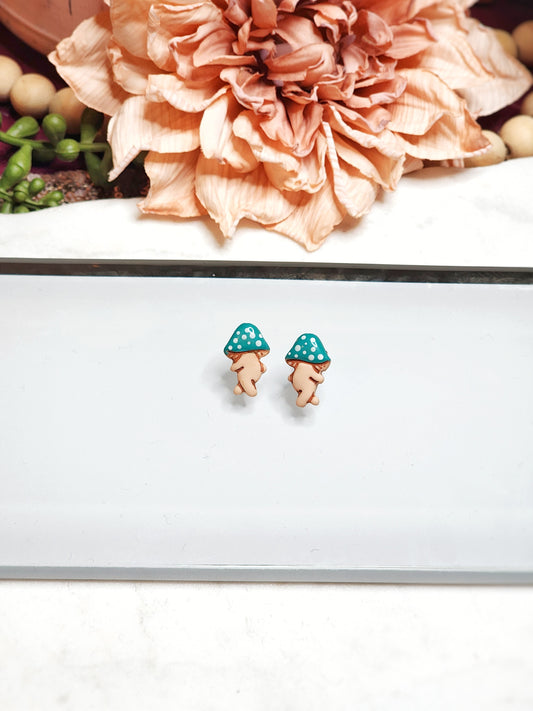 Teal Mushroom Men Studs